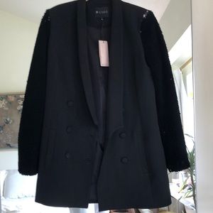 St. studio black tuxedo jacket with sequin sleeves